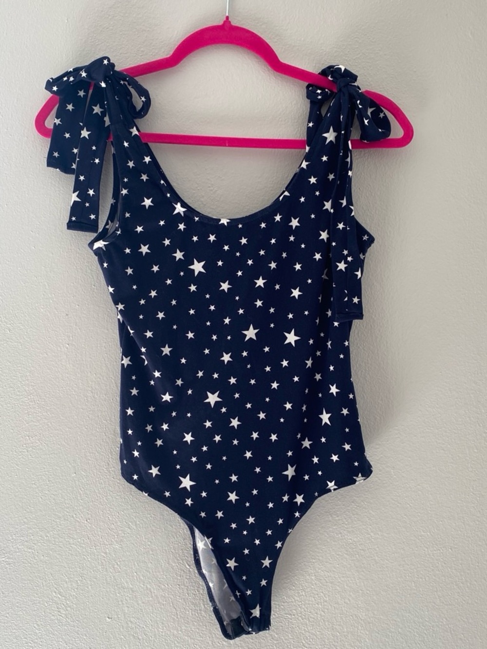 Peach Love California Navy and White Star One-Piece Swimsuit with Shoulder Ties
